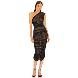 Bronx And Banco Maya Noir One Shoulder See-Through Asymmetrical Dress